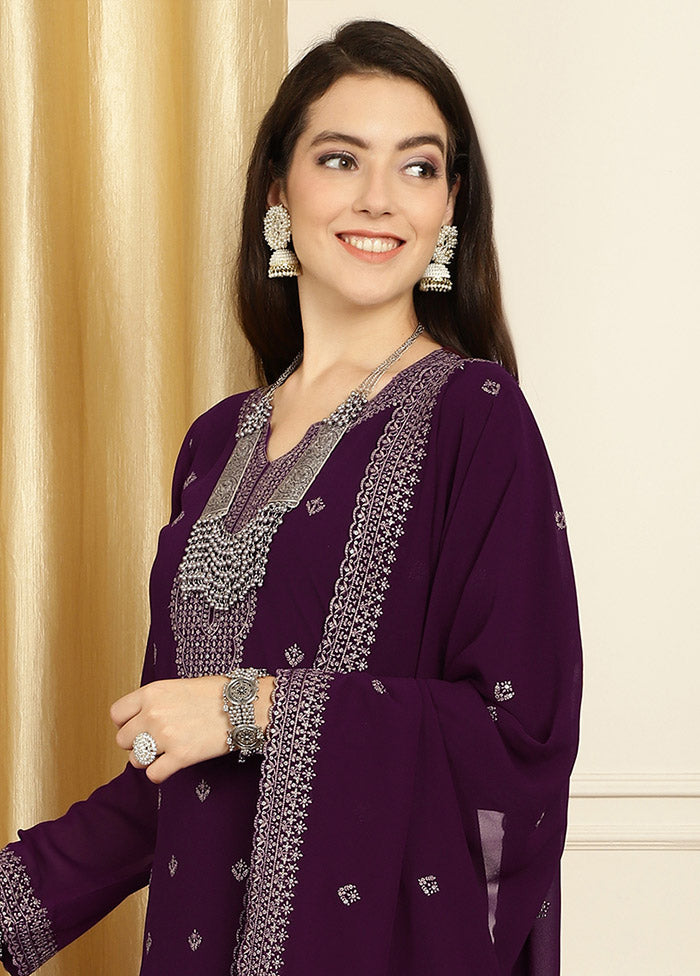 3 Pc Burgundy Unstitched Georgette Suit Set