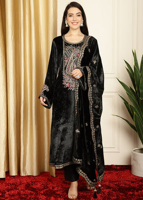 3 Pc Black Unstitched Velvet Suit Set