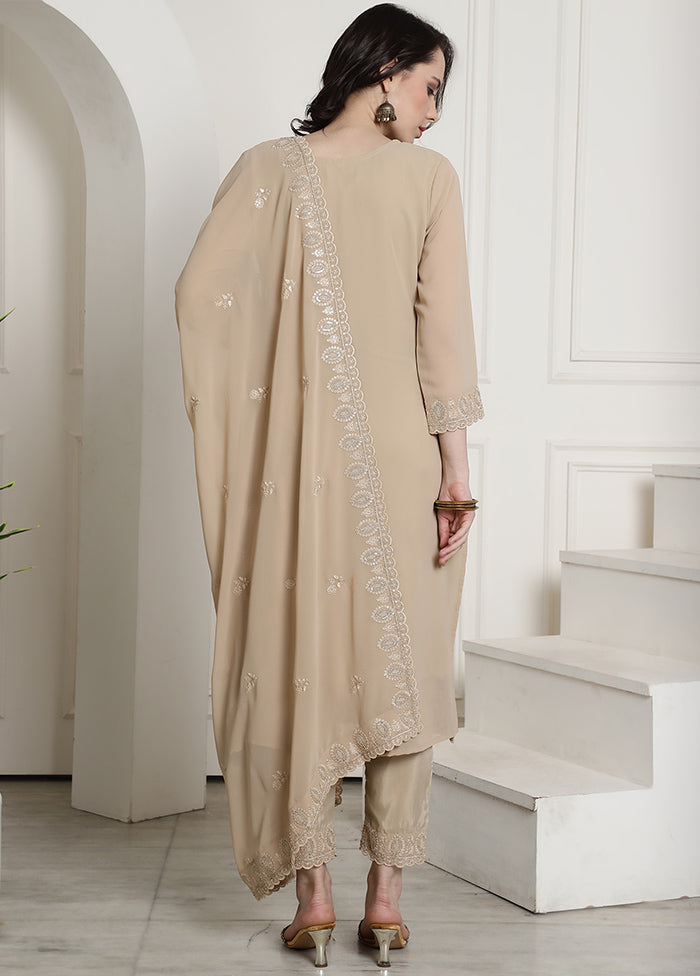 3 Pc Cream Unstitched Santoon Suit Set - Indian Silk House Agencies