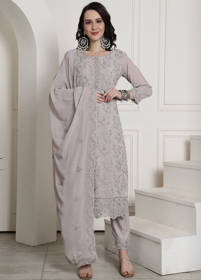 3 Pc Grey Unstitched Santoon Suit Set - Indian Silk House Agencies