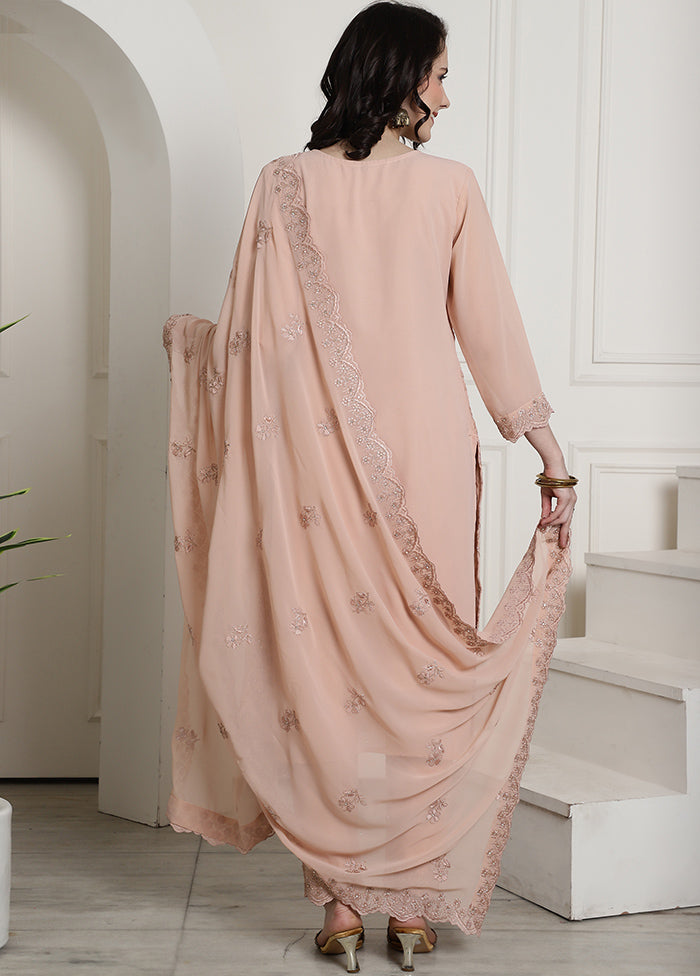 3 Pc Peach Unstitched Santoon Suit Set - Indian Silk House Agencies