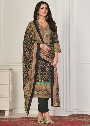 3 Pc Black Unstitched Pashmina Suit Set - Indian Silk House Agencies