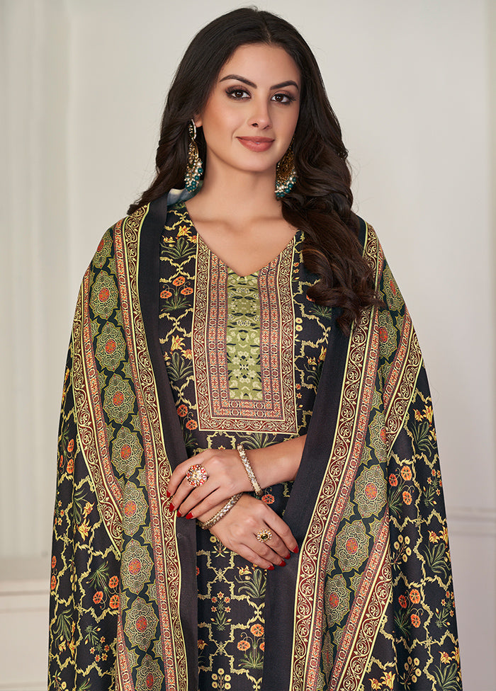 3 Pc Black Unstitched Pashmina Suit Set - Indian Silk House Agencies