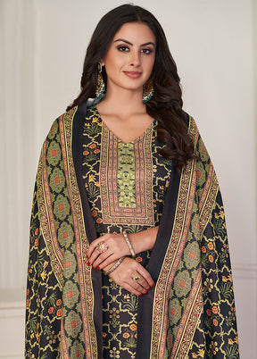 3 Pc Black Unstitched Pashmina Suit Set