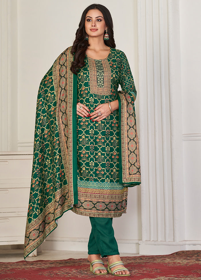 3 Pc Green Unstitched Pashmina Suit Set - Indian Silk House Agencies