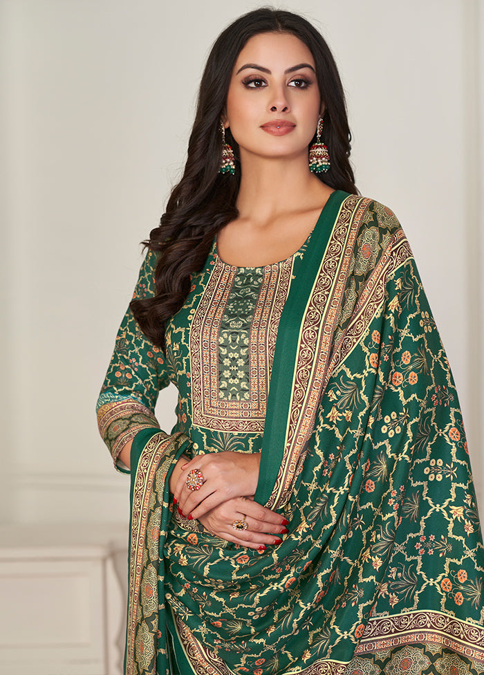 3 Pc Green Unstitched Pashmina Suit Set - Indian Silk House Agencies