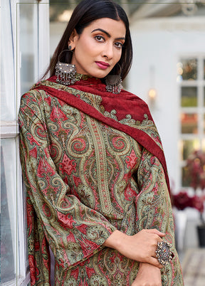 3 Pc Green Unstitched Pashmina Suit Set - Indian Silk House Agencies