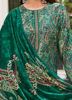 3 Pc Green Unstitched Pashmina Suit Set