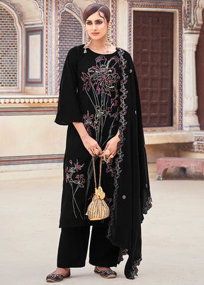 3 Pc Black Unstitched Velvet Suit Set - Indian Silk House Agencies