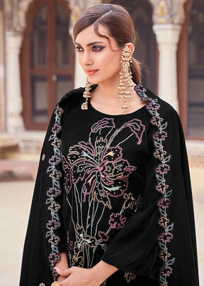 3 Pc Black Unstitched Velvet Suit Set - Indian Silk House Agencies