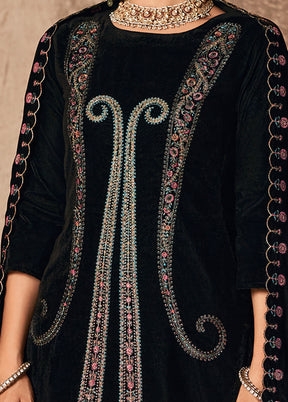 3 Pc Black Unstitched Velvet Suit Set - Indian Silk House Agencies