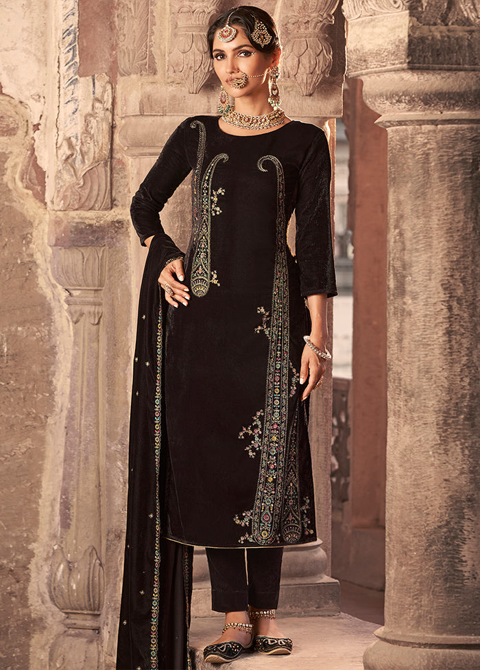 3 Pc Brown Unstitched Velvet Suit Set - Indian Silk House Agencies