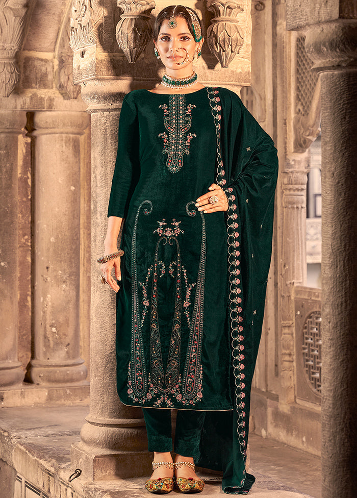 3 Pc Green Unstitched Velvet Suit Set