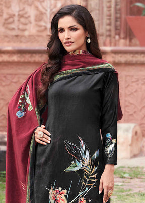 3 Pc Black Unstitched Pashmina Suit Set - Indian Silk House Agencies