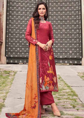 3 Pc Red Unstitched Pashmina Suit Set - Indian Silk House Agencies