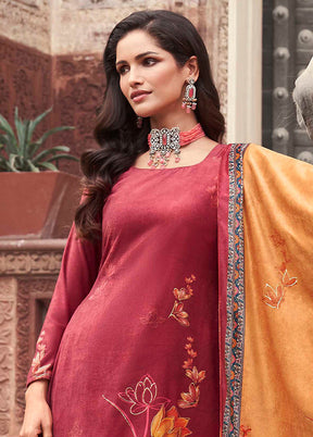 3 Pc Red Unstitched Pashmina Suit Set - Indian Silk House Agencies