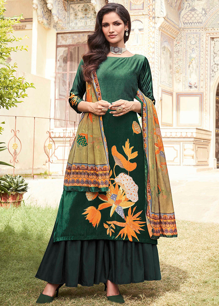 3 Pc Green Unstitched Pashmina Suit Set - Indian Silk House Agencies