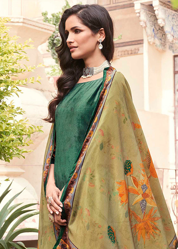 3 Pc Green Unstitched Pashmina Suit Set