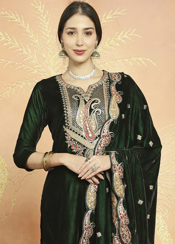 3 Pc Green Unstitched Velvet Suit Set