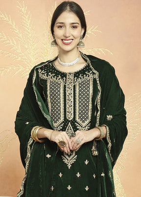 3 Pc Green Unstitched Velvet Suit Set