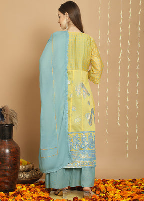 3 Pc Yellow Unstitched Cotton Suit Set - Indian Silk House Agencies