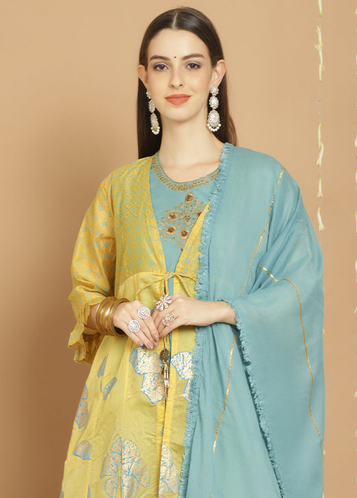 3 Pc Yellow Unstitched Cotton Suit Set - Indian Silk House Agencies