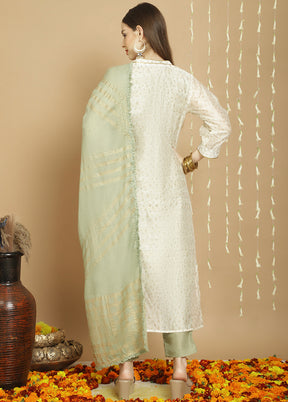 3 Pc Off White Unstitched Chanderi Suit Set