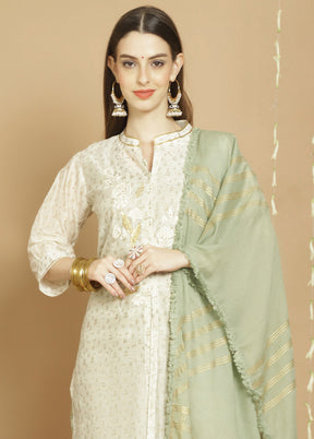 3 Pc Off White Unstitched Chanderi Suit Set