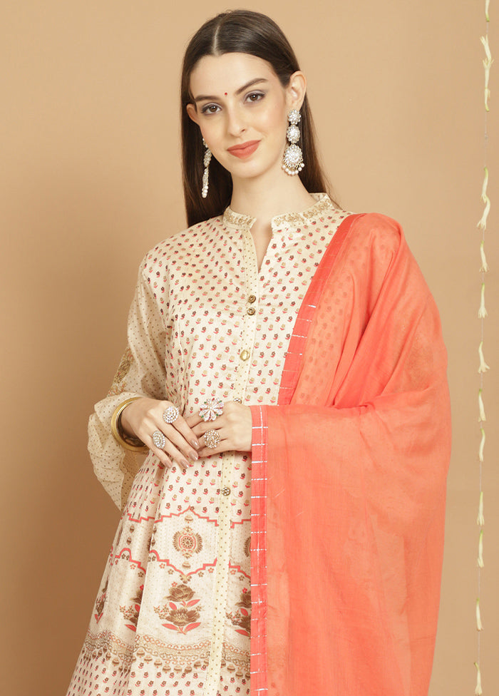 3 Pc Cream Unstitched Silk Suit Set - Indian Silk House Agencies