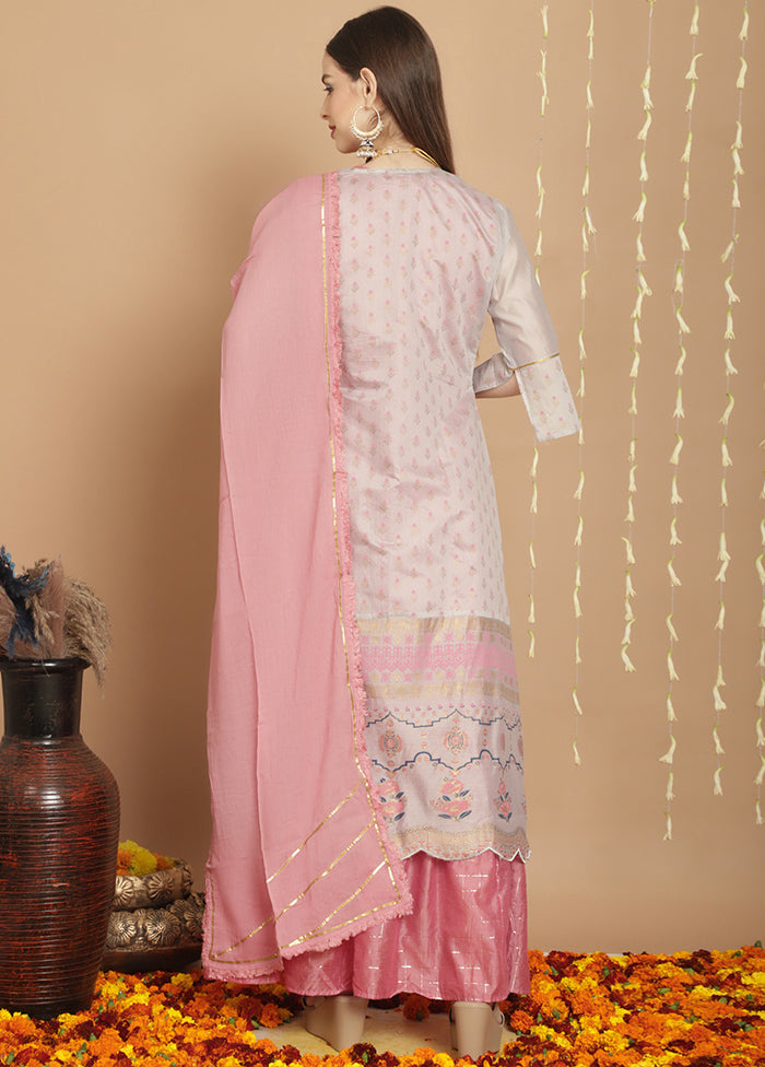 3 Pc Grey Unstitched Silk Suit Set