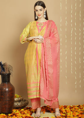 3 Pc Yellow Unstitched Silk Suit Set