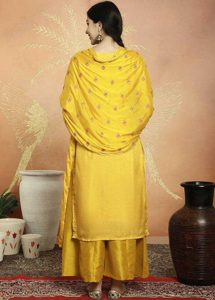 3 Pc Yellow Unstitched Silk Suit Set