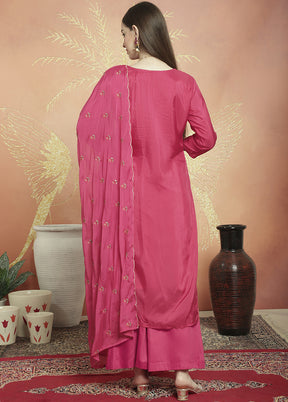 3 Pc Magenta Unstitched Silk Suit Set