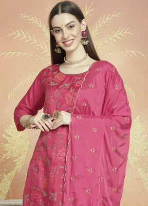 3 Pc Magenta Unstitched Silk Suit Set