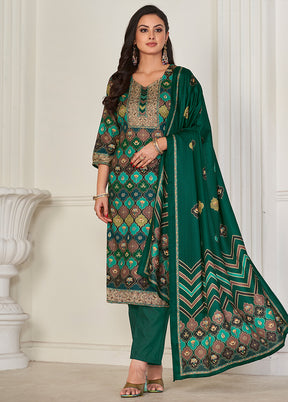 3 Pc Multicolor Unstitched Pashmina Suit Set - Indian Silk House Agencies