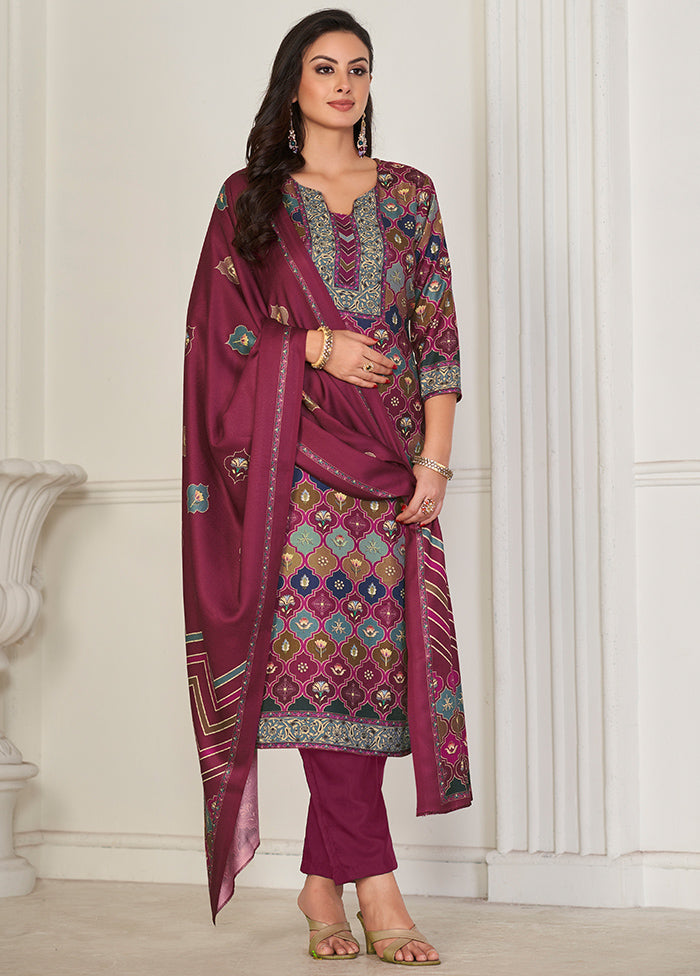 3 Pc Multicolor Unstitched Pashmina Suit Set