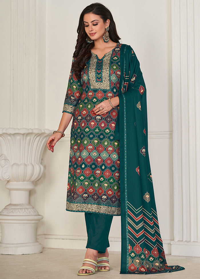 3 Pc Multicolor Unstitched Pashmina Suit Set - Indian Silk House Agencies