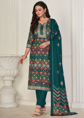 3 Pc Multicolor Unstitched Pashmina Suit Set - Indian Silk House Agencies