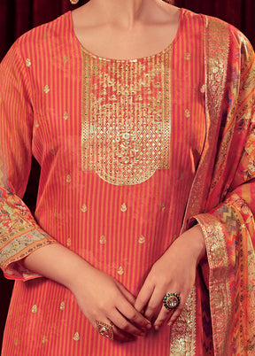 3 Pc Orange Unstitched Net Suit Set