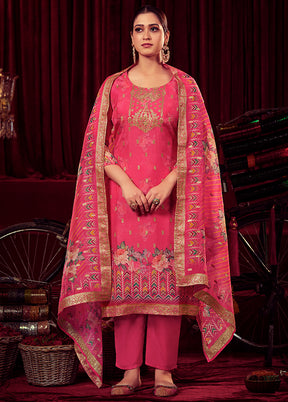 3 Pc Magenta Unstitched Net Suit Set