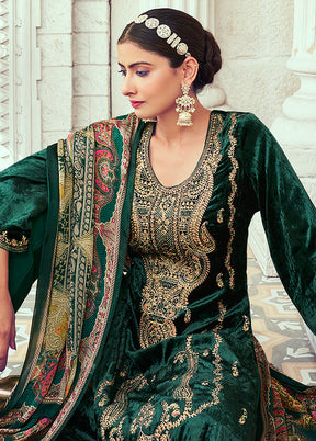 3 Pc Green Unstitched Pashmina Suit Set - Indian Silk House Agencies