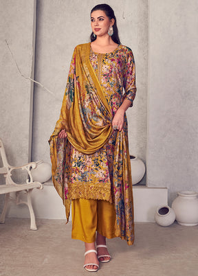 3 Pc Yellow Unstitched Pure Pashmina Suit Set - Indian Silk House Agencies