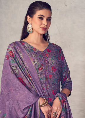 3 Pc Purple Unstitched Pure Pashmina Suit Set