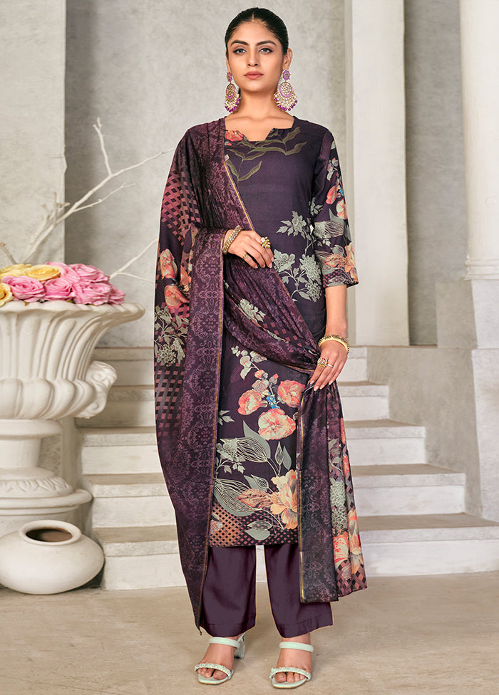 3 Pc Purple Unstitched Pashmina Suit Set