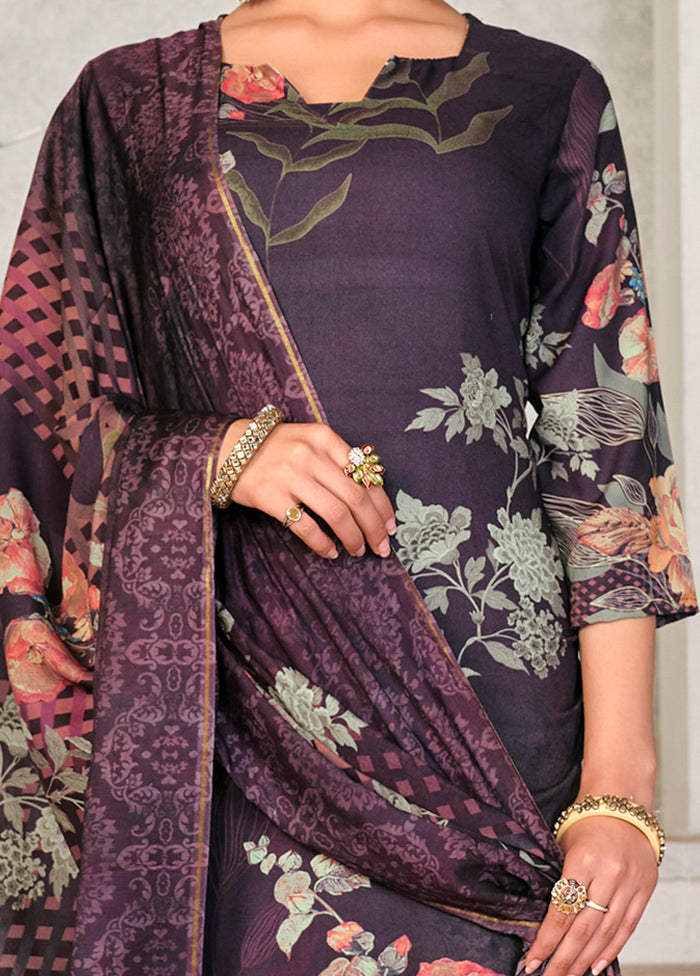 3 Pc Purple Unstitched Pashmina Suit Set