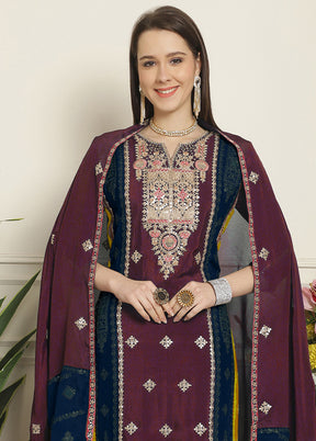 3 Pc Magenta Unstitched Silk Suit Set