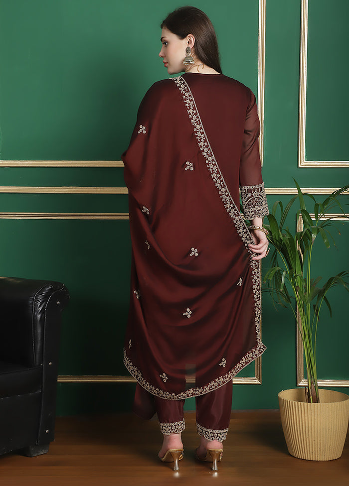 3 Pc Maroon Unstitched Georgette Suit Set