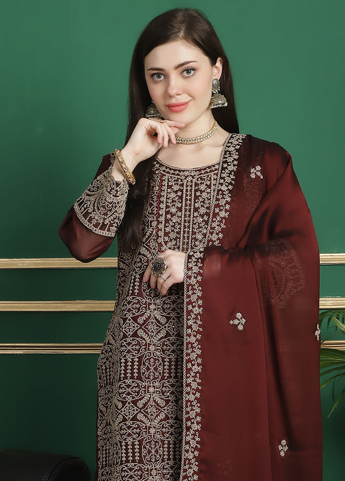 3 Pc Maroon Unstitched Georgette Suit Set