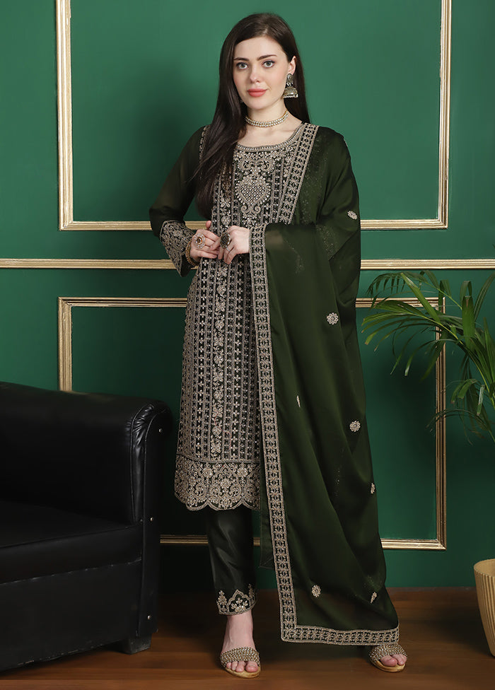 3 Pc Green Unstitched Santoon Suit Set