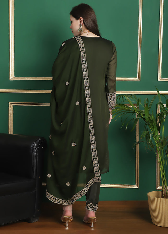 3 Pc Green Unstitched Santoon Suit Set